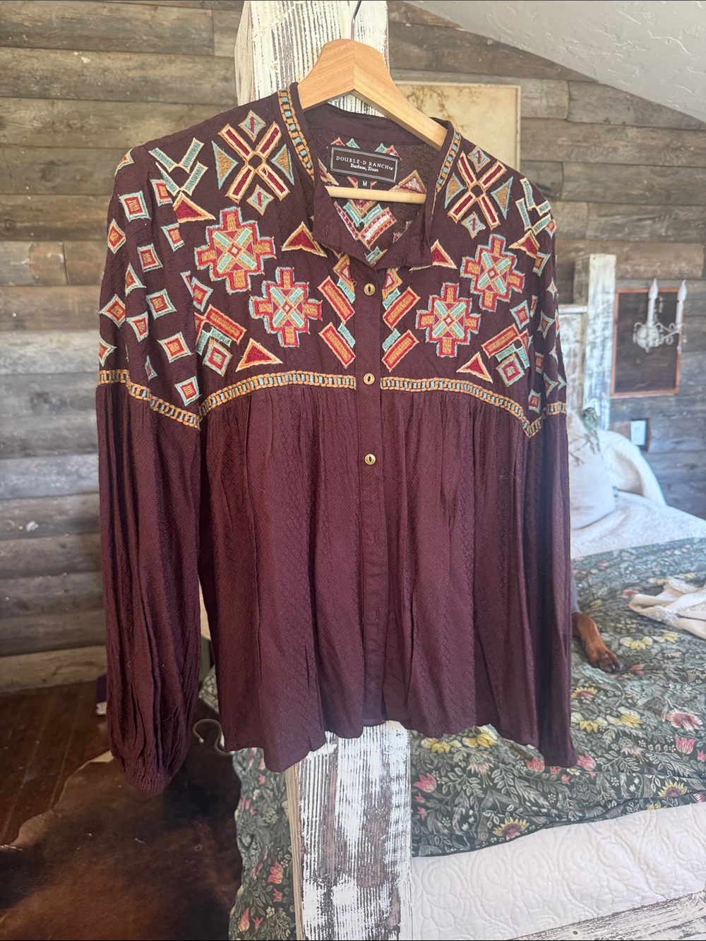 Double D Ranch Burgundy Embroidered Button-Down Blouse